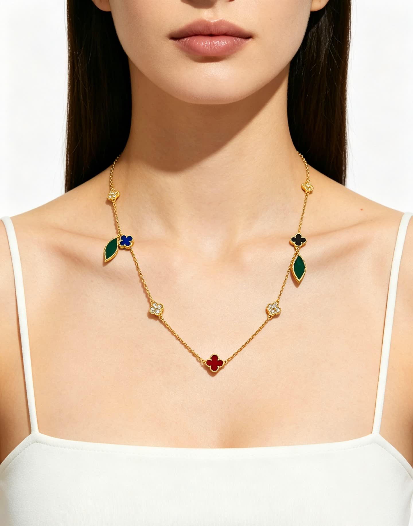 Van Cleef & Arpels Vintage Alhambra Gold and Enamel Necklace
